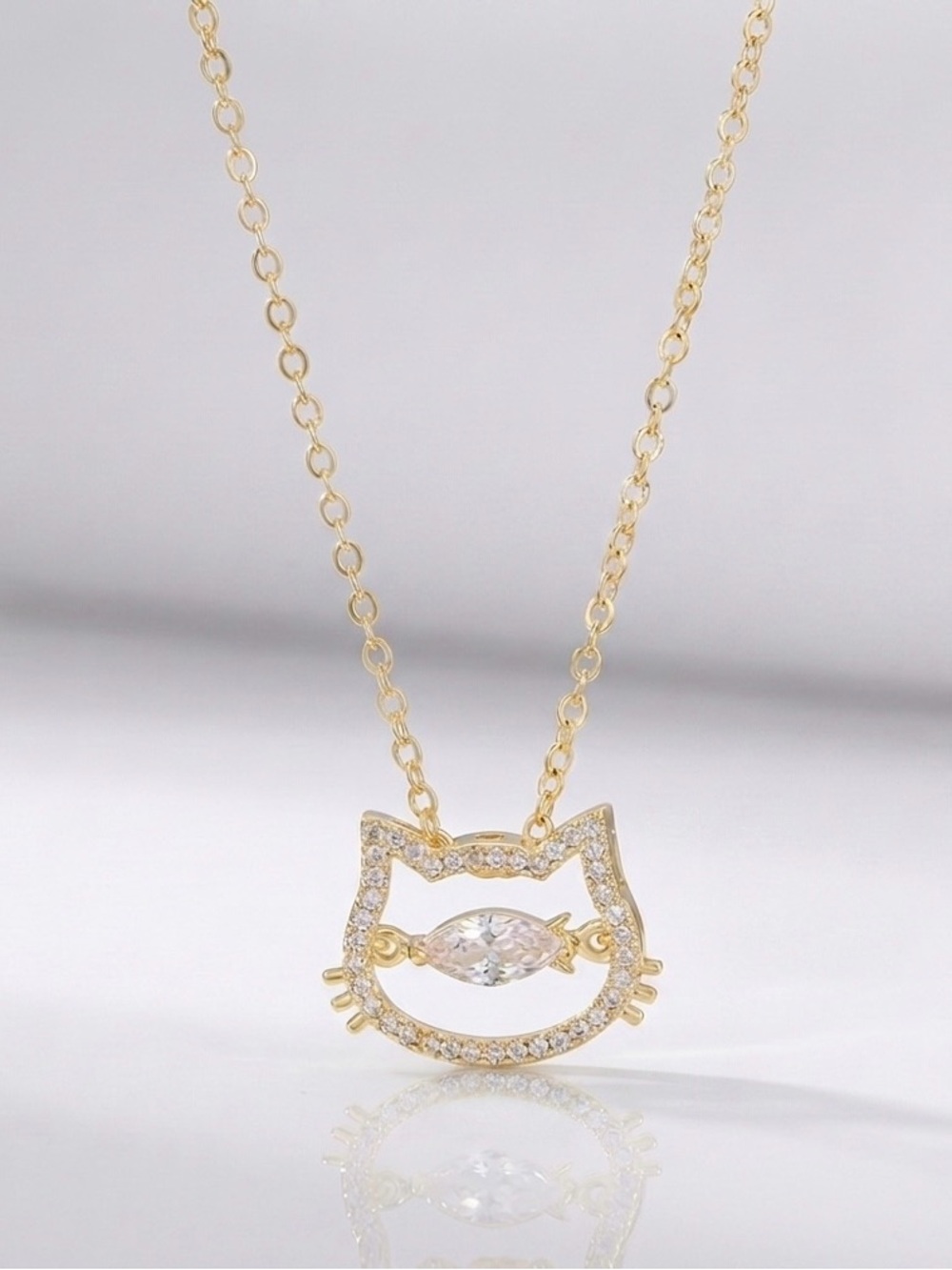 Cat Pendant Necklace | 14k Gold Plated CZ Stone Dainty Water Resistant Jewelry